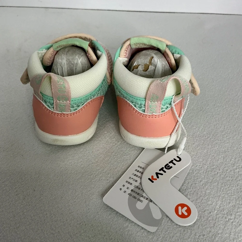 Katetu Toddler Easy-On Walking Shoes Pink Green Mesh Sneakers Size 6 Toddler NEW
